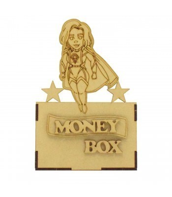 Laser Cut Small Money Box - Superhero Laser Woman Design